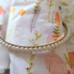 Vintage Bangle Bracelet Faux Pearl Goldtone Jewelry Will Fit 8 To 9 Inch Wrist